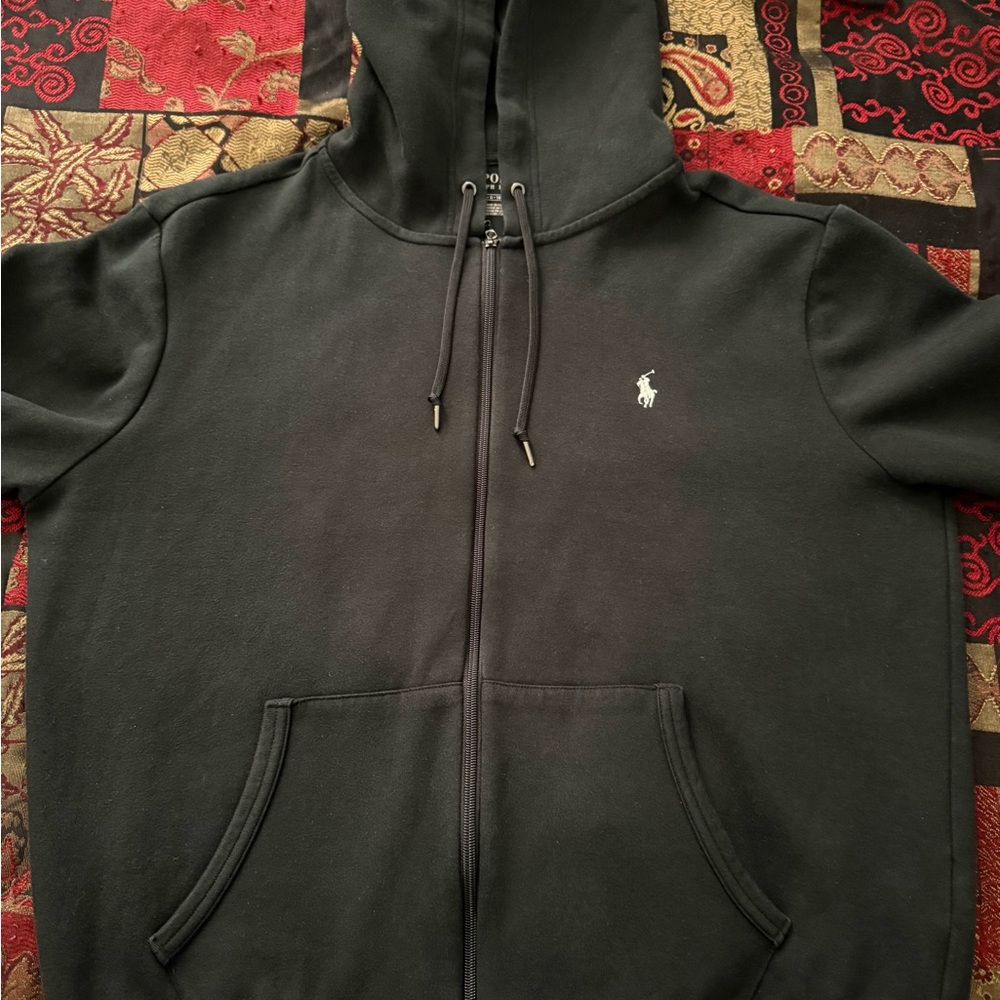 Polo Ralph Lauren Performance Double Knit Black/White Pony Zip-Up Hoodie